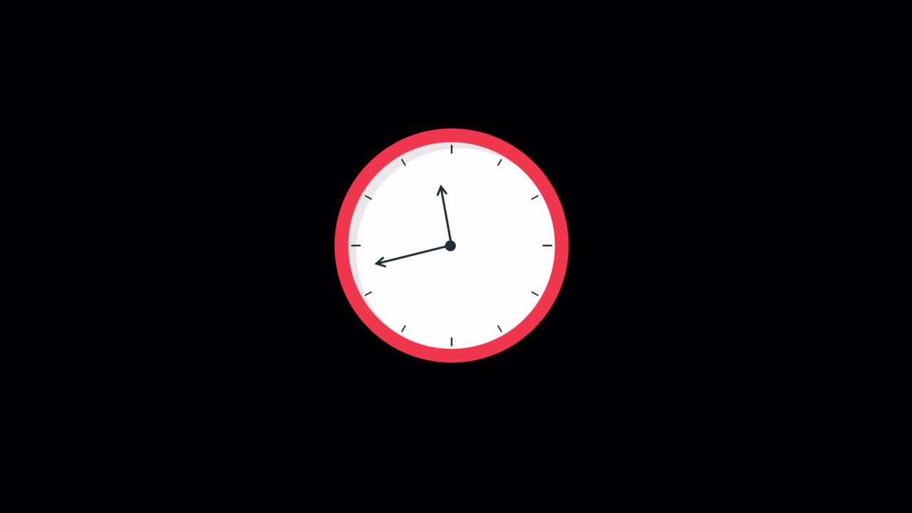 Animated Clock Ticking with Moving Hands on Black Background