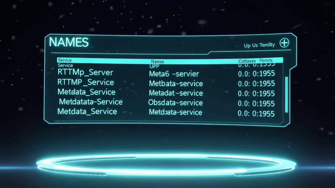 Futuristic Interface Showing Services and Names