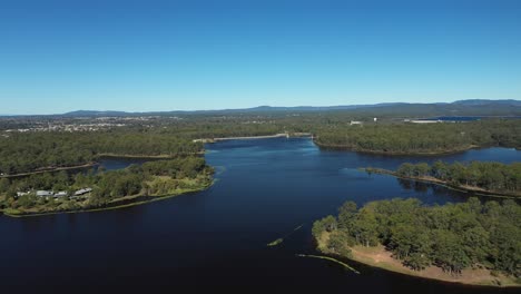 Drone-shot-over-Lake-Kurwongbah-in-Brisbane-Queensland-Australia