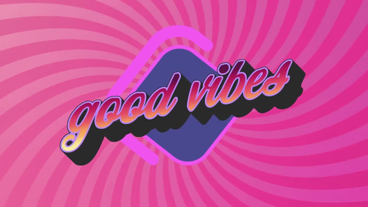 animación de buenas vibraciones texto sobre formas.