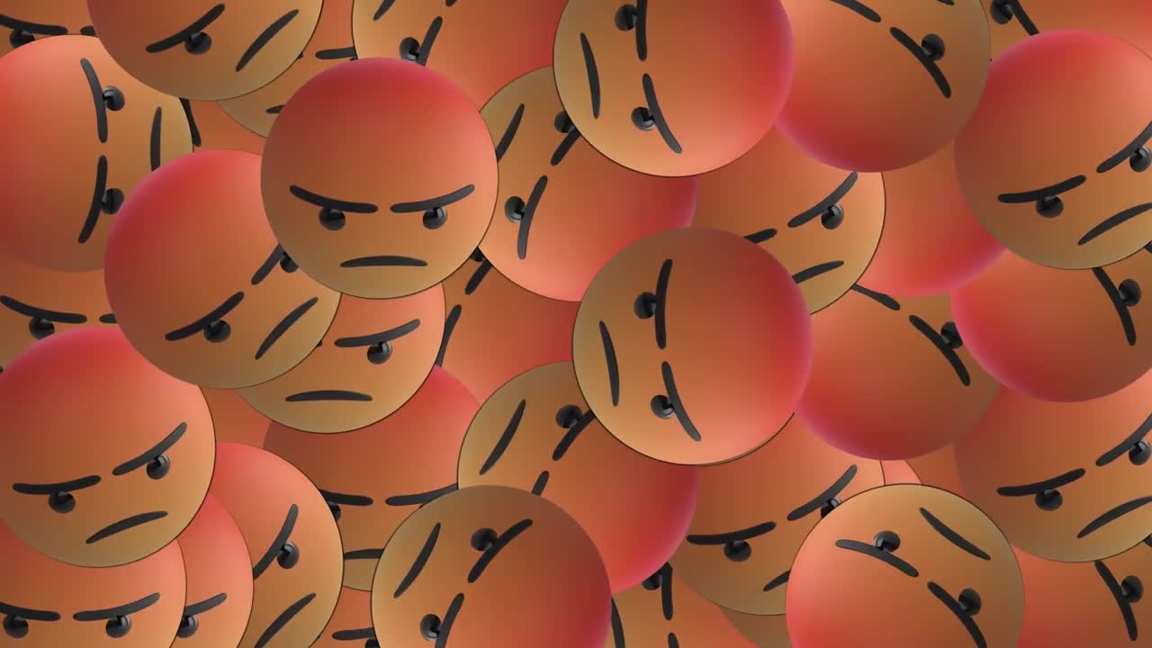 백인 여성의 글과 스마트폰 위에 분노한 이모지 아이콘의 애니메이션