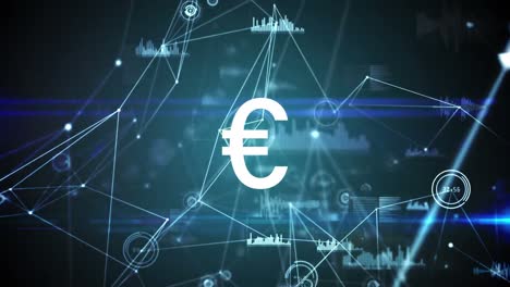 animation of euro over connections on green and black background