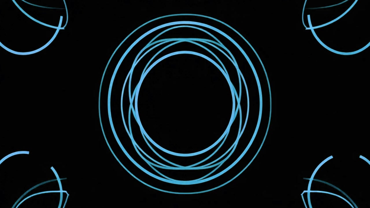 Abstracte Animatie van Roterende Blauwe Cirkels op Zwarte Achtergrond