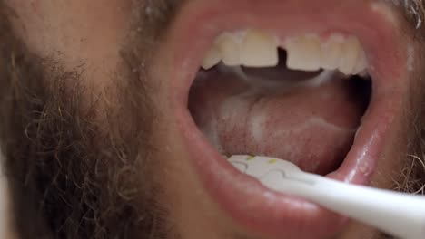 dental hygiene macro: man brushing his teeth