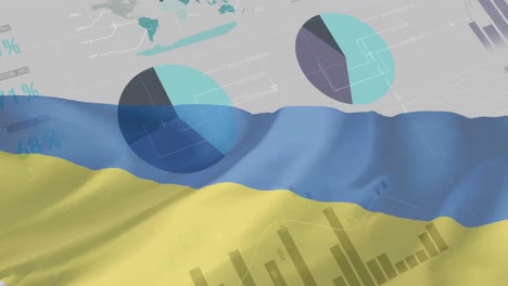 animación del procesamiento de datos financieros sobre la bandera de ucrania
