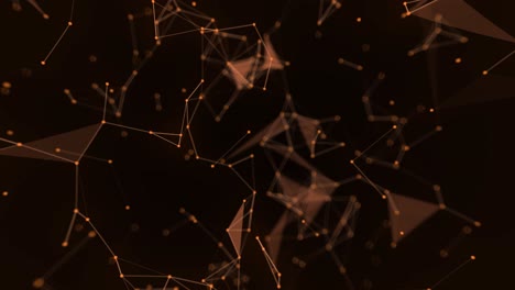 animated abstract simple plexus background with molecule-like geometric shapes with bright interconnected points, on a dark orange to black gradient background