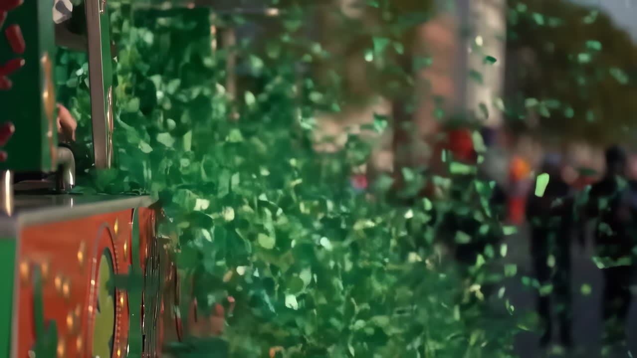 Green Confetti Falling During a Festive Outdoor Event