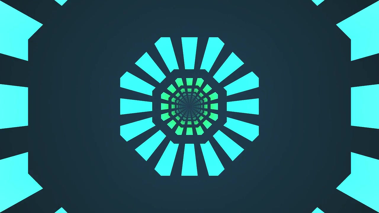 Abstract Geometric Tunnel with Pulsing Cyan Light Patterns