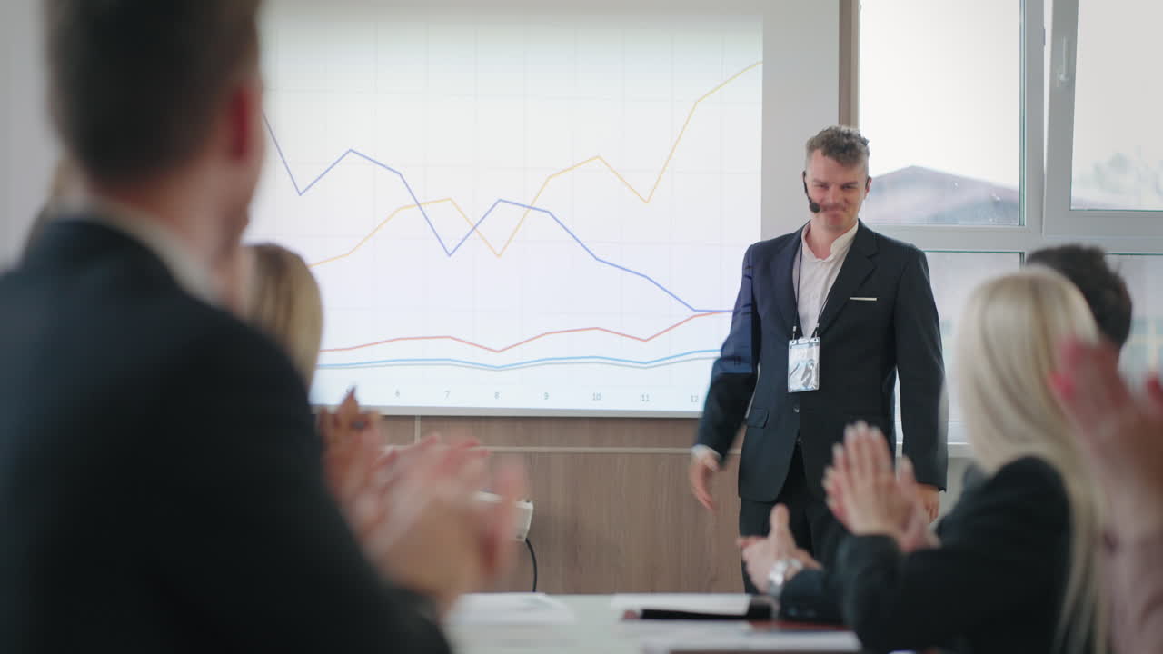 Business expert is speaking in professional conference for marketing ...