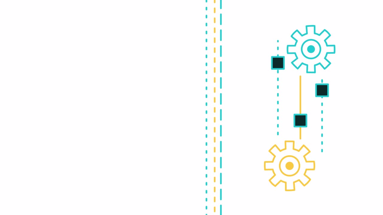 video en 4k del mecanismo de engranajes de dibujos animados en fondo blanco.