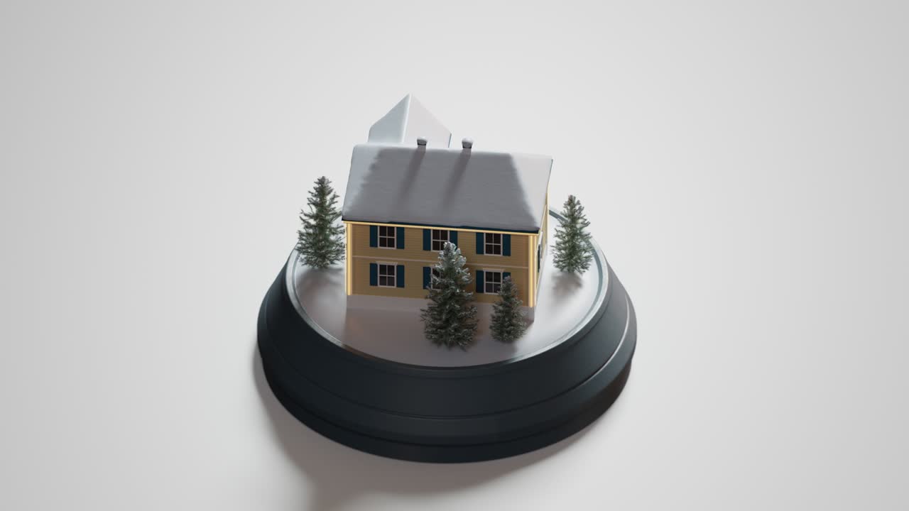 casa de campo, luces brillantes, pinos de navidad, nieve en el suelo