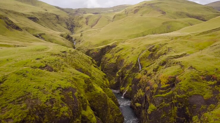 Icelandic Valley with Waterfalls