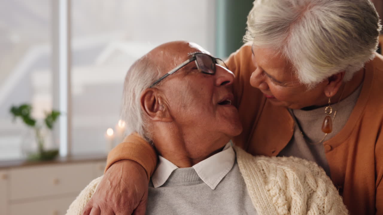 Elderly couple sharing a moment of love and affection