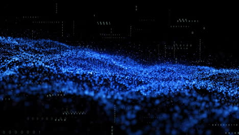 animations of digital interface and blue wave on dark background