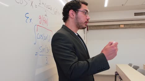 analyst demonstrating a mathematical model