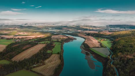 aerial view of the rural landscape on the shores of the namsen river