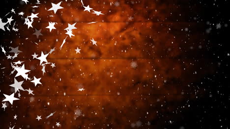 animation of christmas stars falling over orange background