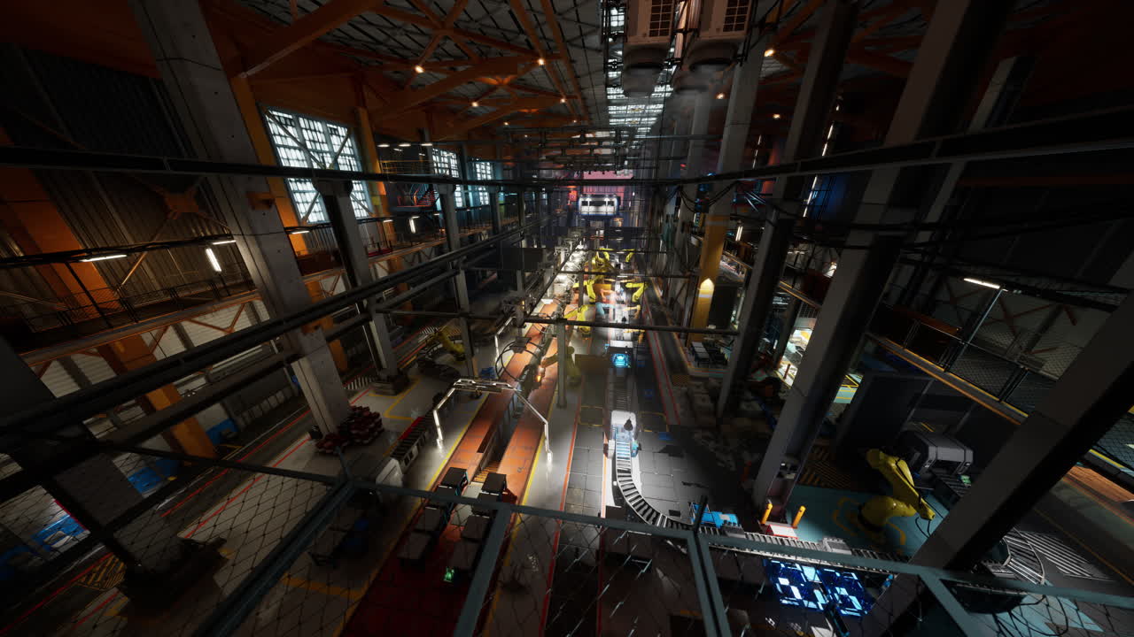 sistema de transporte eficiente que funciona en un taller de fábrica durante el día