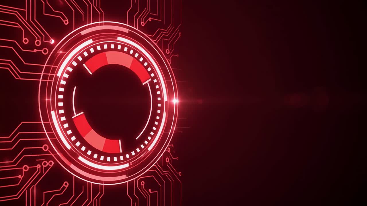 Animated Red Digital Interface with Circuit Board Pattern