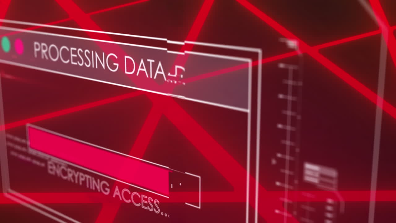 animación del procesamiento de datos sobre formas rojas.
