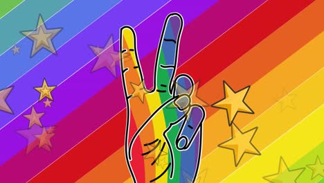 animation of stars over rainbow hand on rainbow background