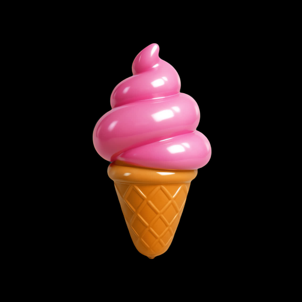 Vibrant pink ice cream cone animation isolated asset, transparent 4K video, alpha channel, ProRes