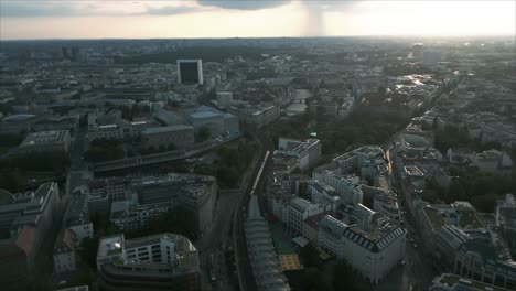 Wide-aerial-shot-of-train-at-S-Hackescher-Markt-station-Berlin-Germany