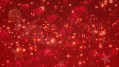 animación de manchas de luz flotando sobre el banner de texto de feliz navidad contra un fondo rojo.