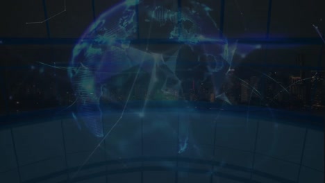 animación del globo con procesamiento de datos y red de conexiones
