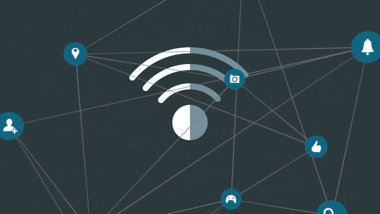 animación de la red de conexiones con iconos de redes sociales en fondo negro