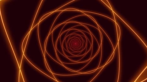 fondo de túnel poligonal de neón digital abstracto en bucle. patrón de animación brillante futurista de 4k que se mueve hacia adelante con colores rojo oscuro y amarillo. tecnología y concepto cibernético con espacio de copia