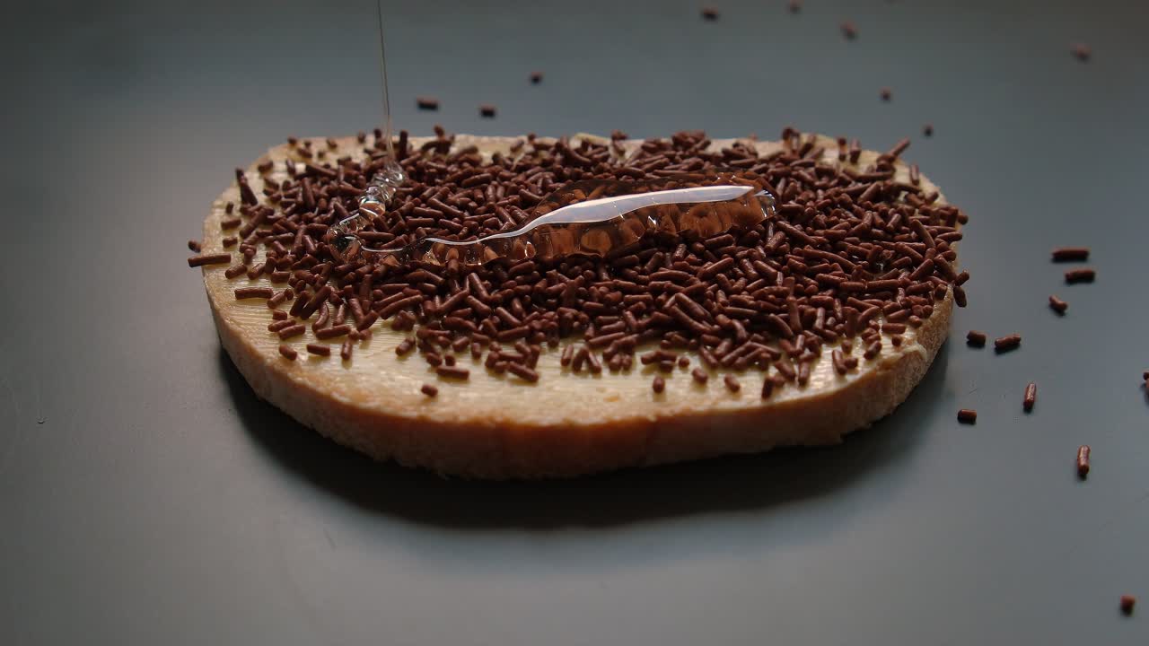 Sweet Dessert Honey and Dutch Hagelslag Bread with Chocolate Sprinkles 4K