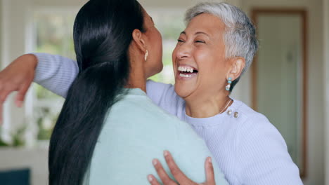 mature mother, woman and hug in home