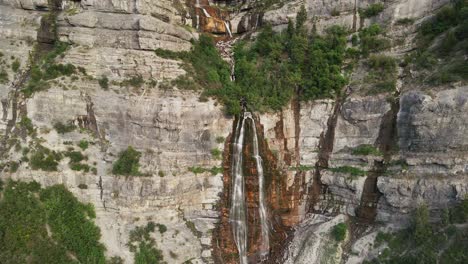 aerial view of bridal veil falls, double cataract waterfall in provo canyon, utah