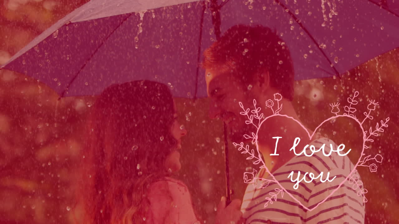 검은색 배경으로 사랑하는 커플과 함께 "i love you"의 애니메이션