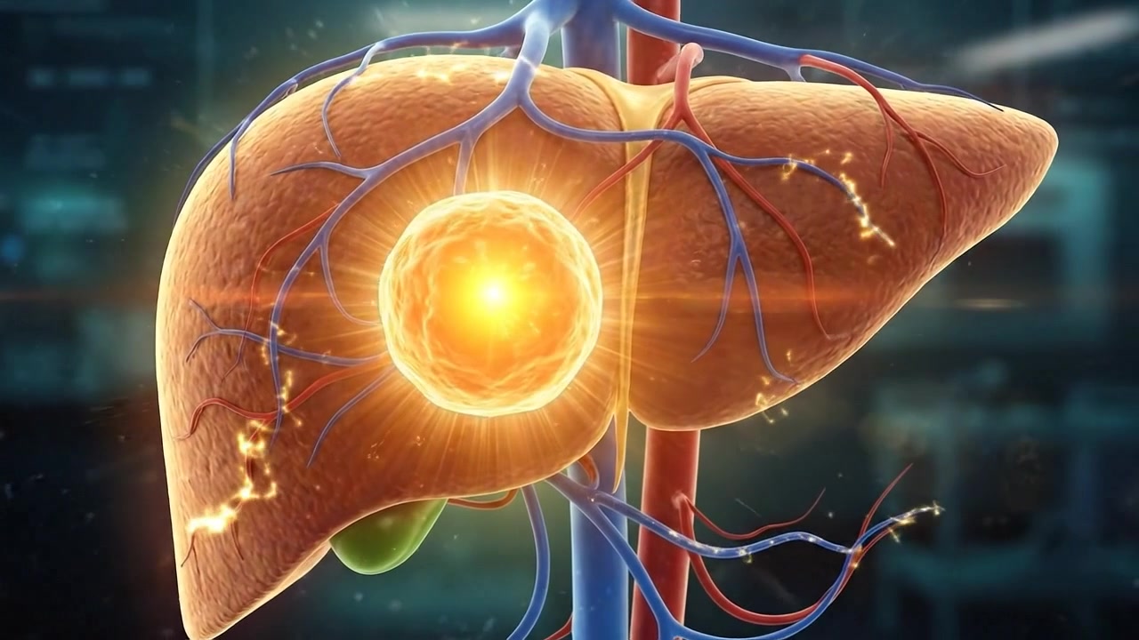 Glowing medical visualization of human liver