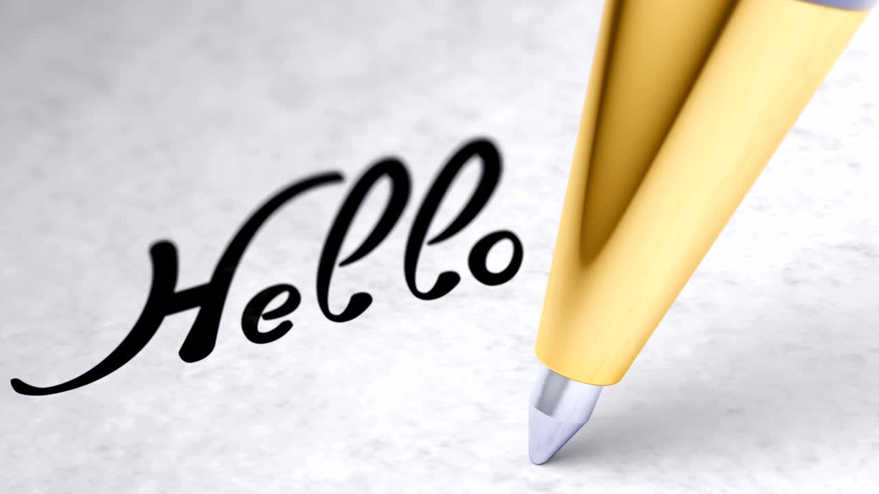 "hello""라는 문구가 표시되어 있습니다. looping footage는 4k 해상도를 가지고 있습니다.