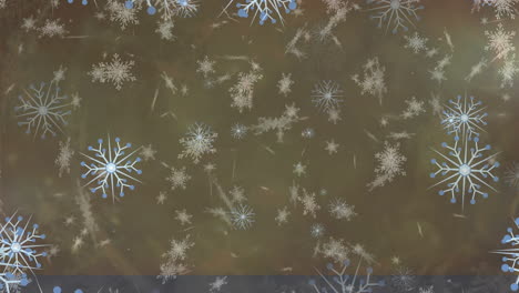 animación de copos de nieve flotando y cayendo contra un fondo gris con espacio de copia