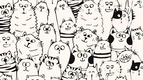 whimsical black and white cartoon cat pattern