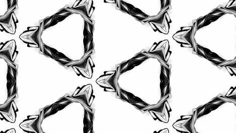 animación en bucle sin costuras de 4k de patrón en blanco y negro con cintas son retorcidas y forman estructuras complejas como patrón de adorno simétrico o caleidoscópico