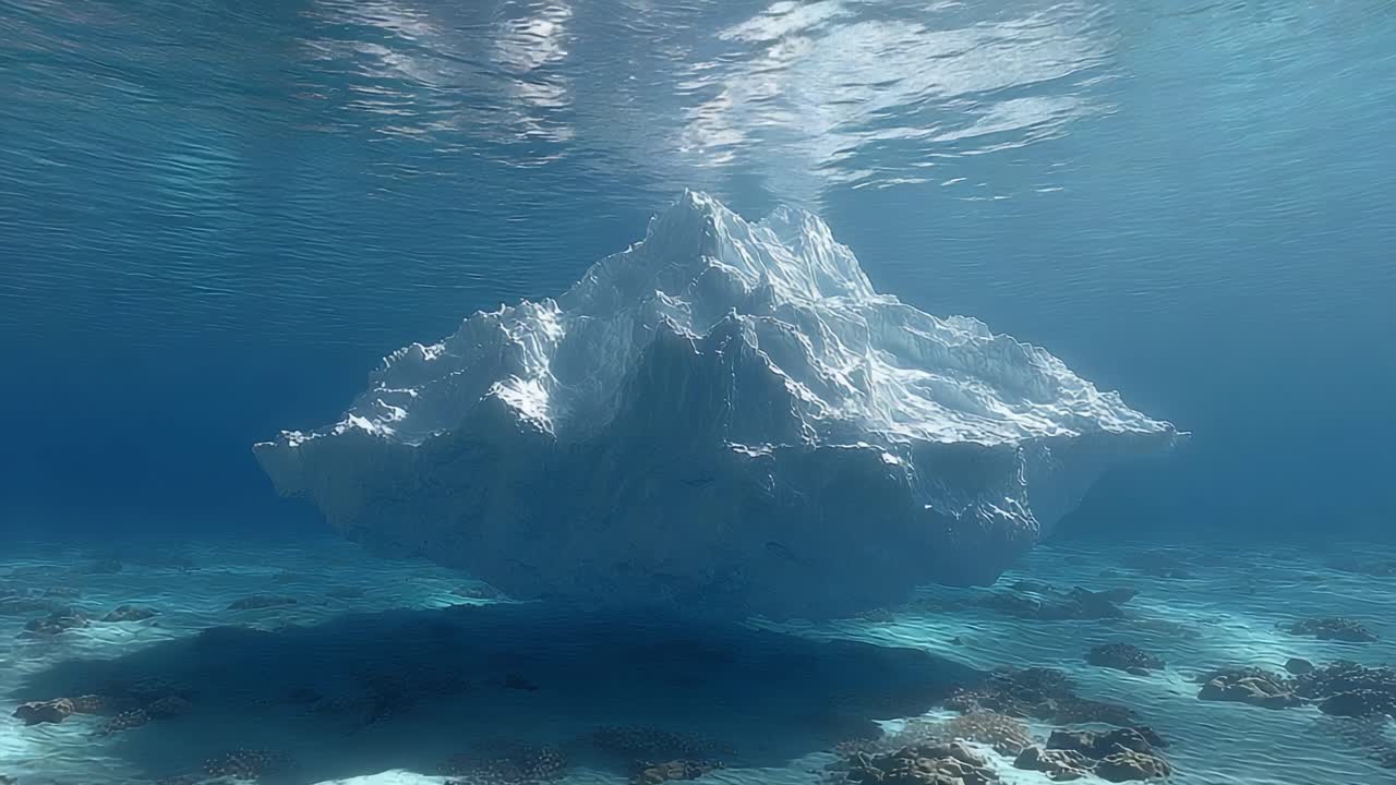 A Majestic Iceberg Suspended Beneath the Waves, Showcasing Nature's Beauty and Power in an Underwater Paradise of Crystal Clear Waters and Coral Reefs