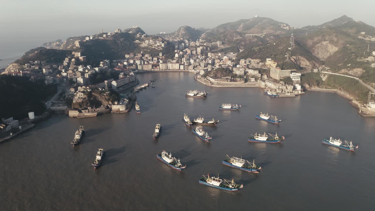 Seaside port with residental houses around, in Taizhou, Zhejiang.