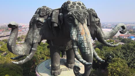 4k aerial erawan museum in samut prakan province, thailand