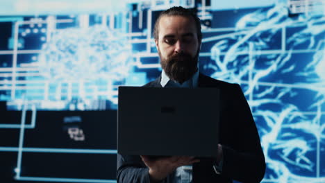 businessman exploring deep learning and big data connectivity