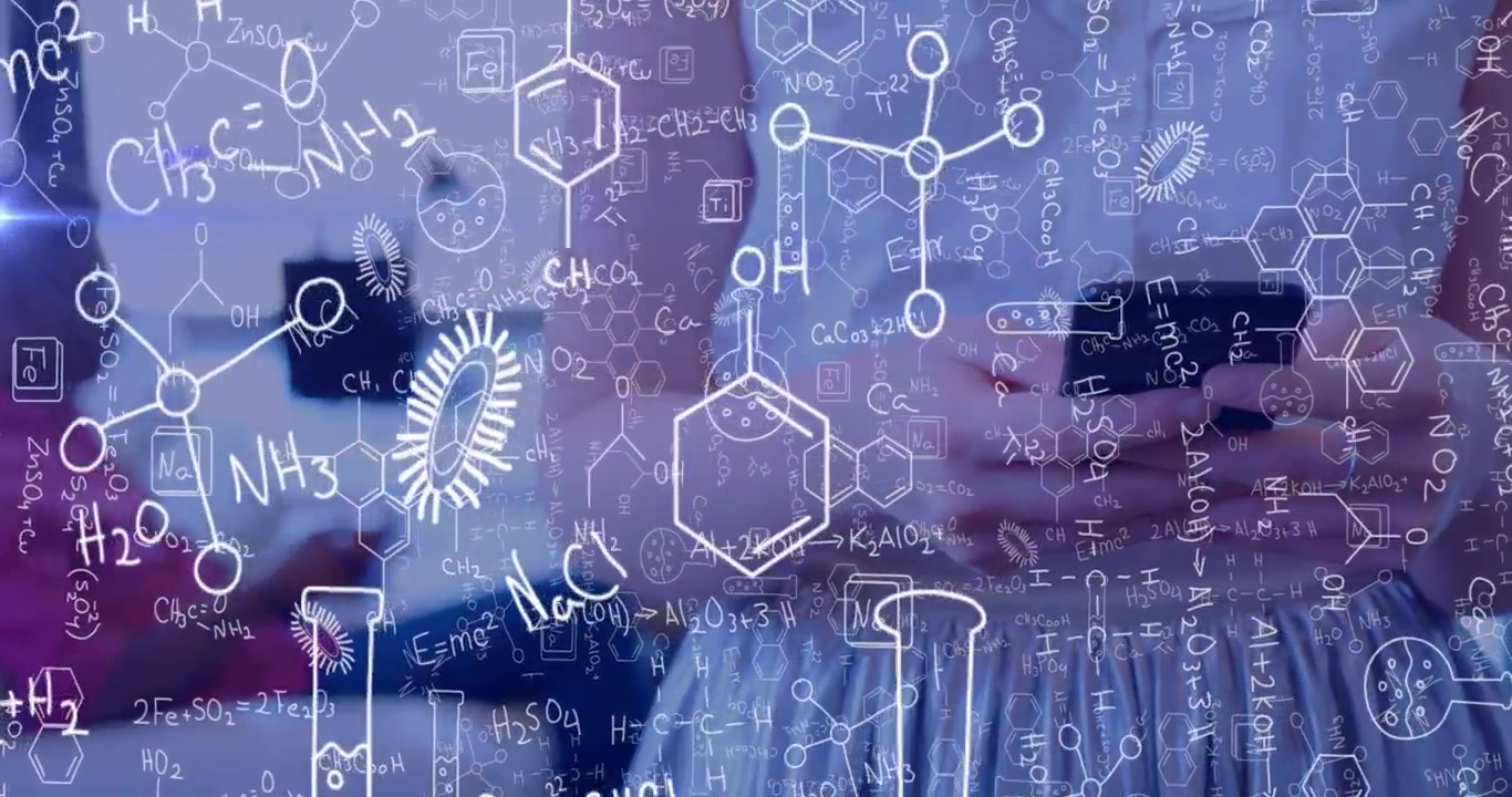 Woman tapping phone and scrolling for study, adjusting grip with fixed lab overlay covering hands