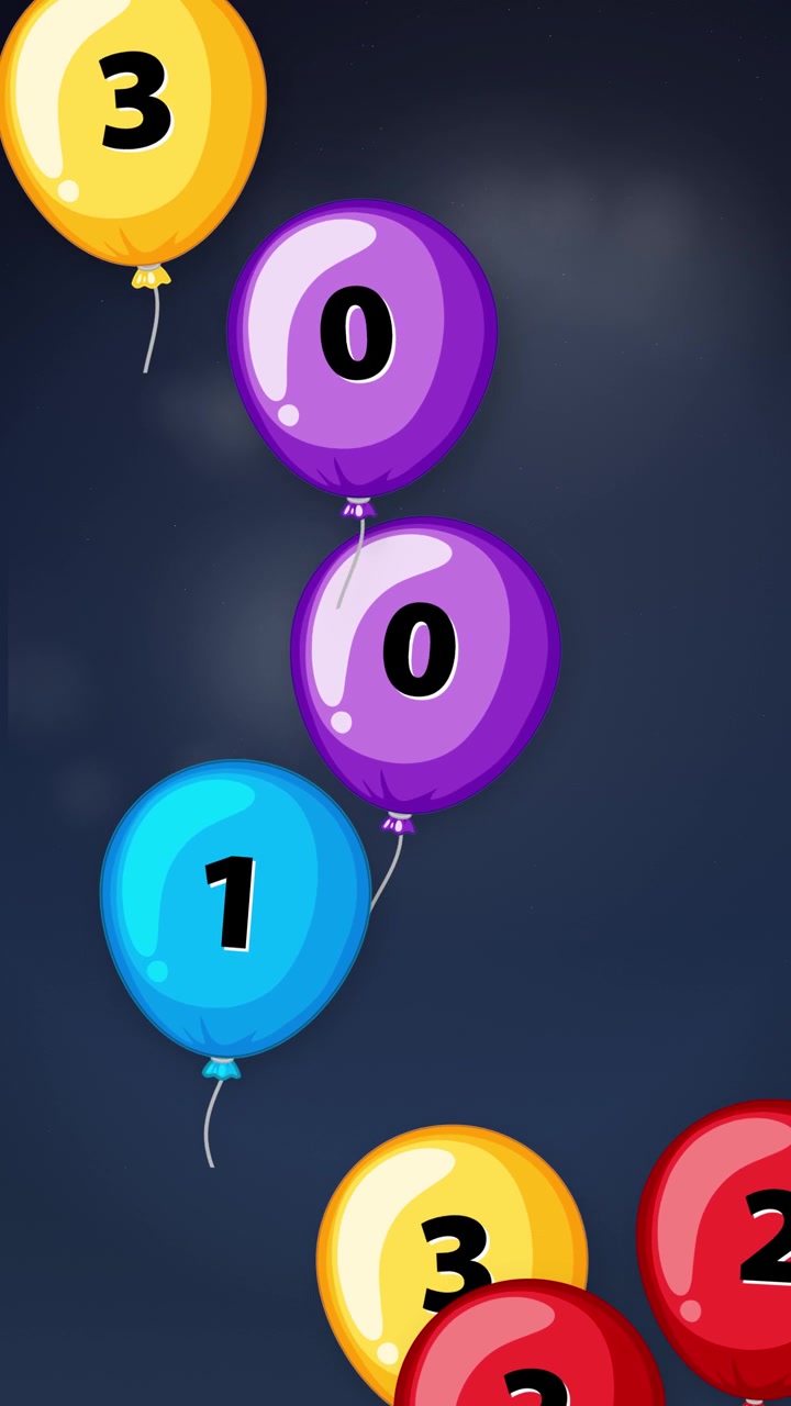 Vibrant numbered balloons fall continuously through a dark vertical frame with smooth motion graphics.