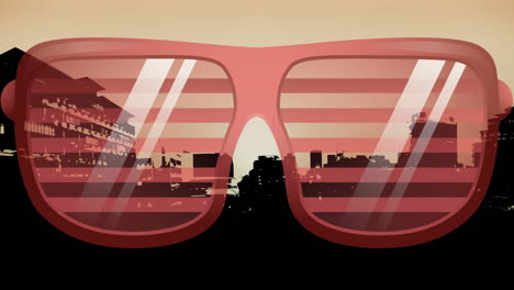 animación de gafas en la ciudad sobre un fondo rosa