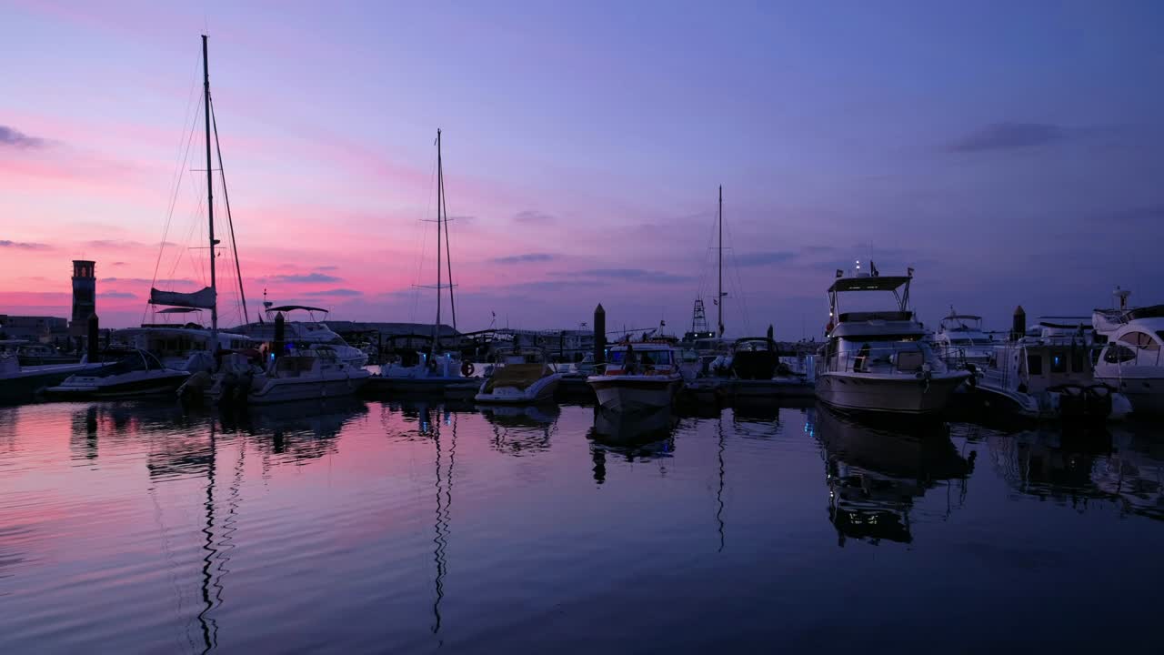 Relaxing Harbour scene at Sunset with subtle water movement