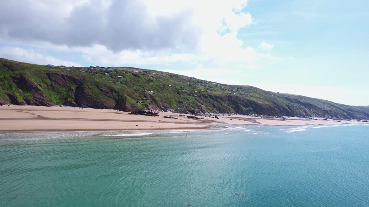 Stunning Cornish coastline of Whitsand Beach along the cliffs in Cornwall captured on a summer's day from an aerial drone shot