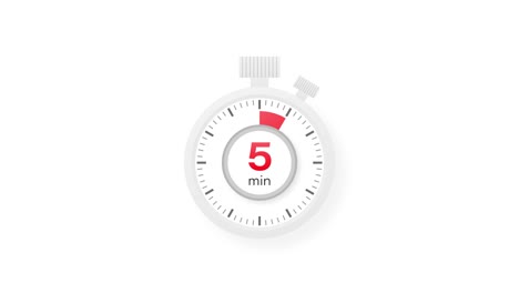 the 5 minutes timer. stopwatch icon in flat style. motion graphics.